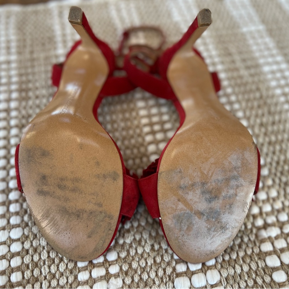 Banana Republic Red Suede Tassel Heels Size 8 - Picture 5 of 5